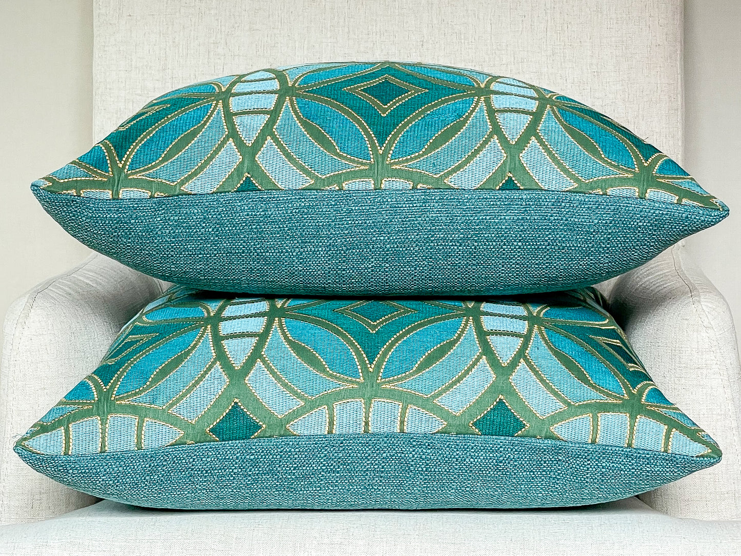 Teal geometric pillow cover