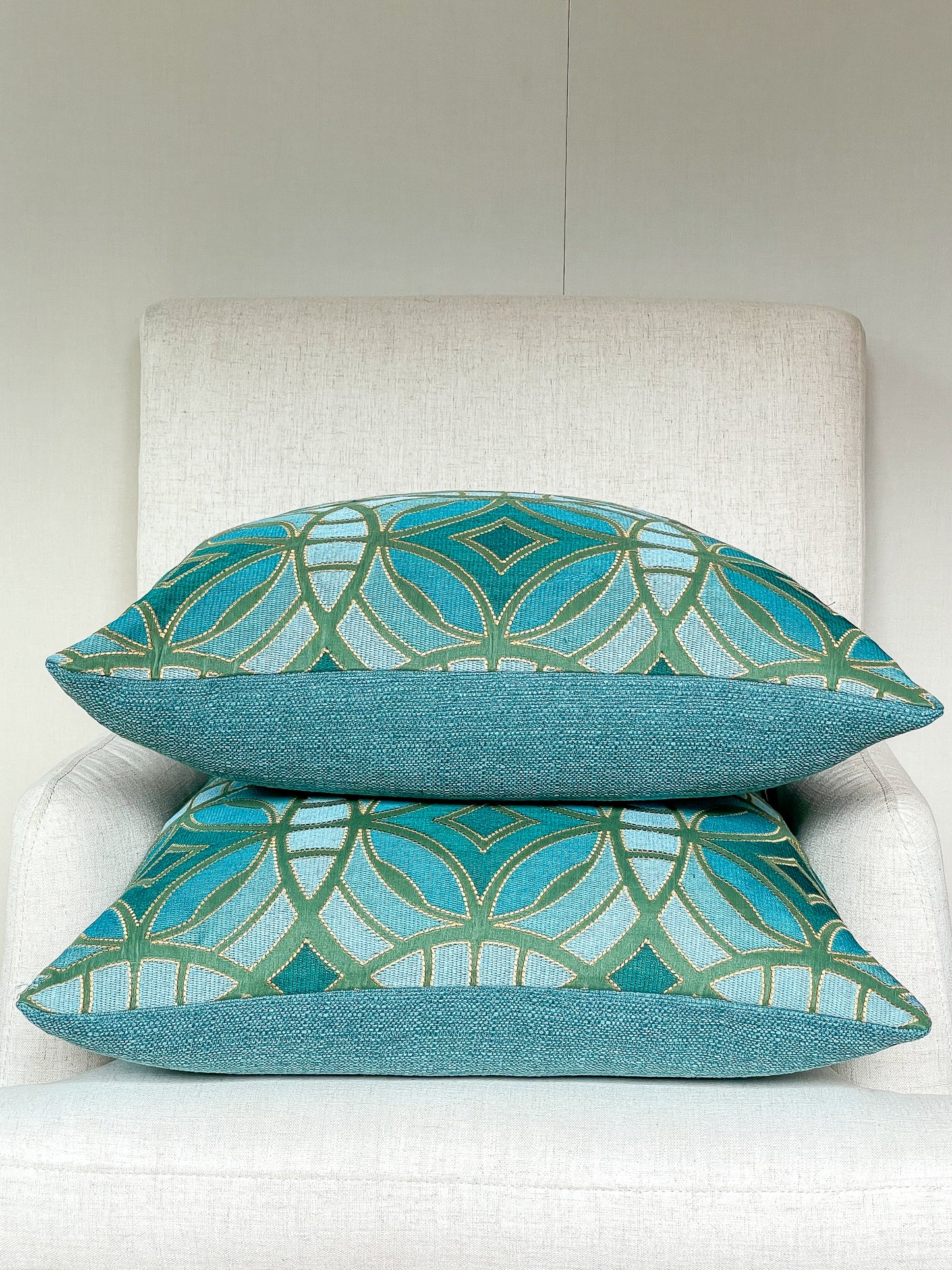 Teal geometric pillow cover