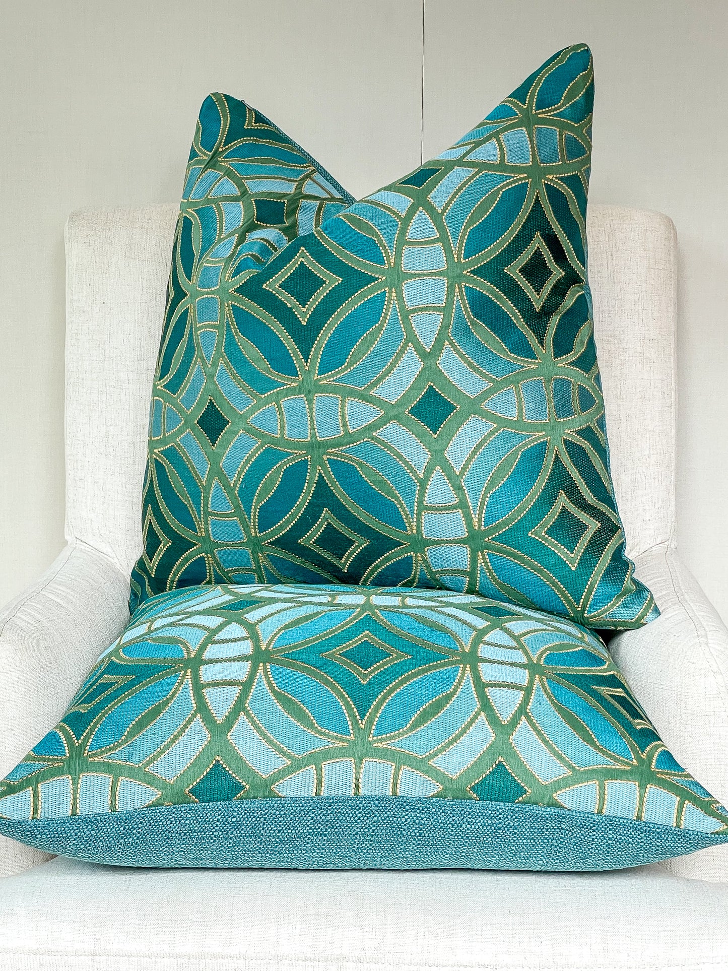 Teal geometric pillow cover