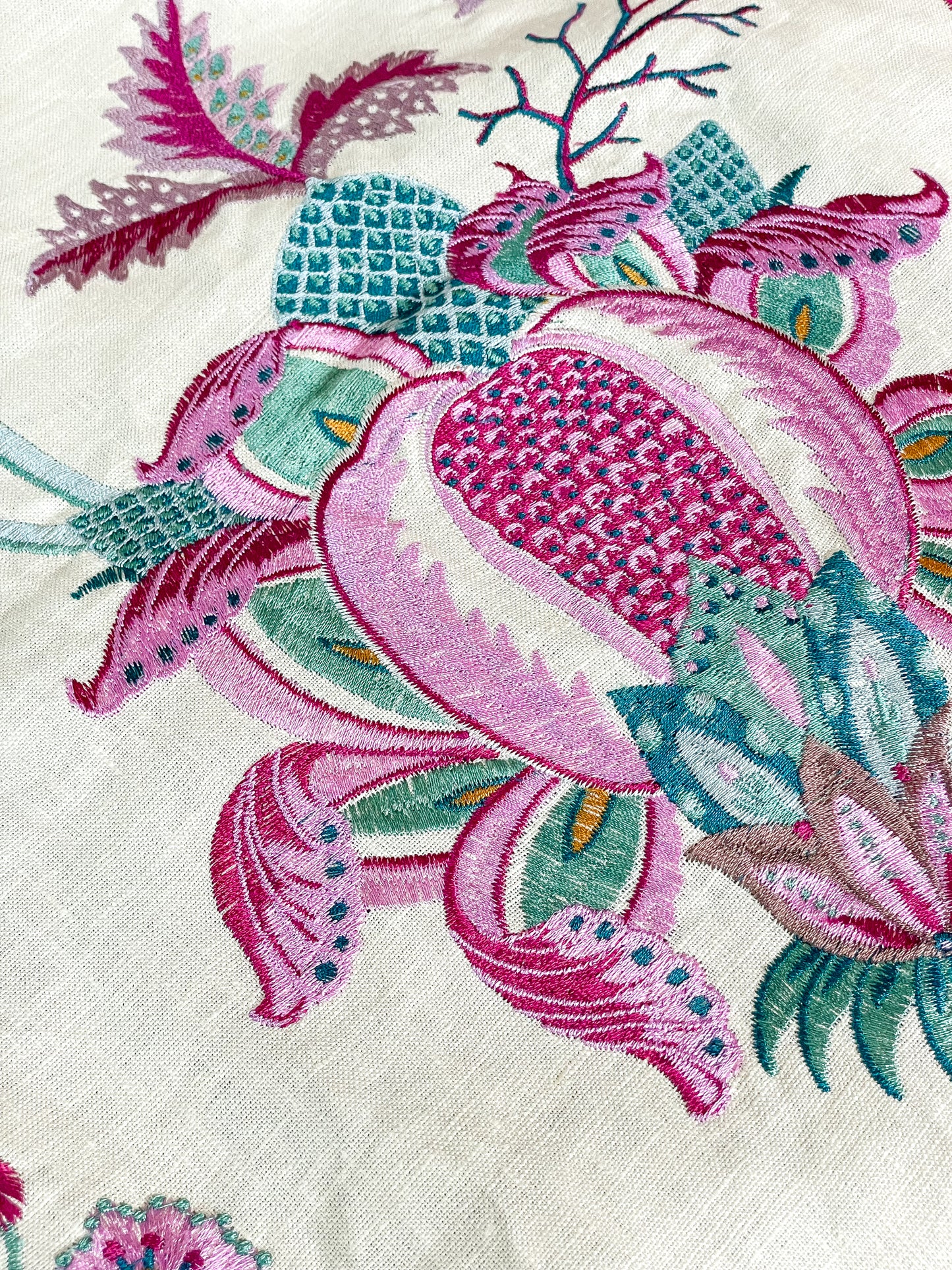 Embroidered floral pillow cover