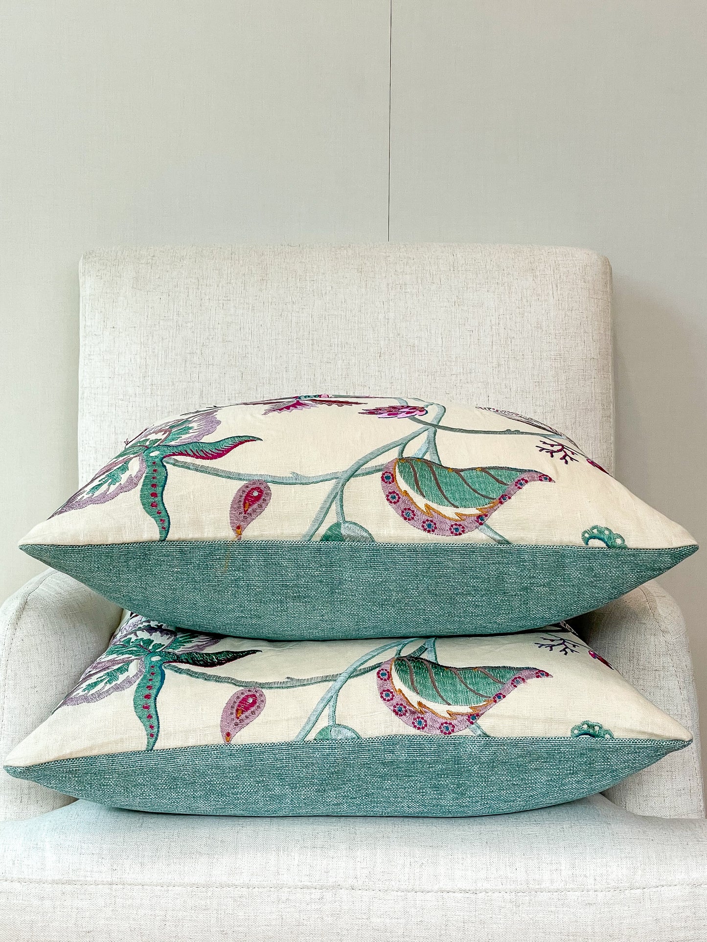 Embroidered floral pillow cover