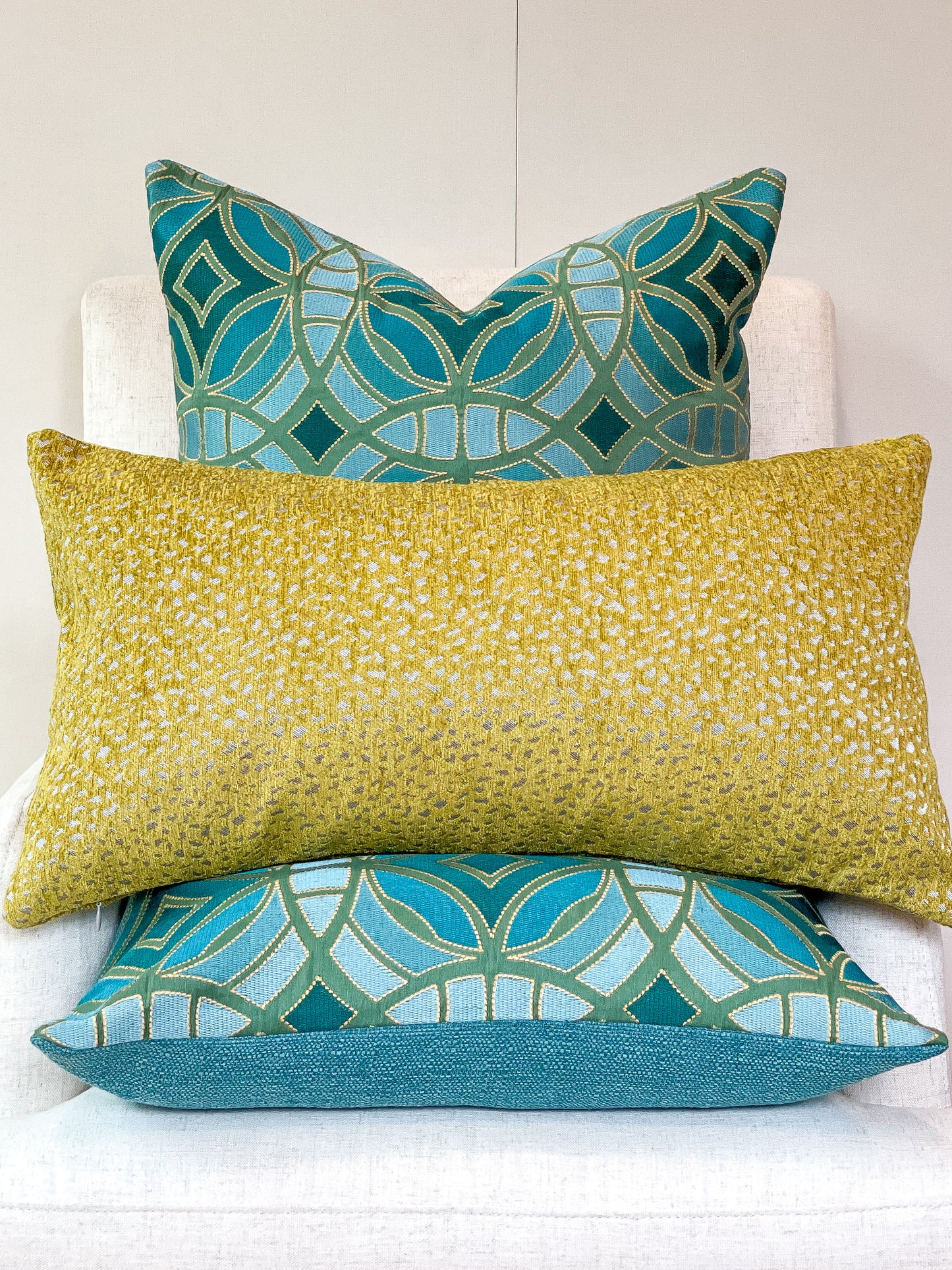 Teal geometric pillow cover